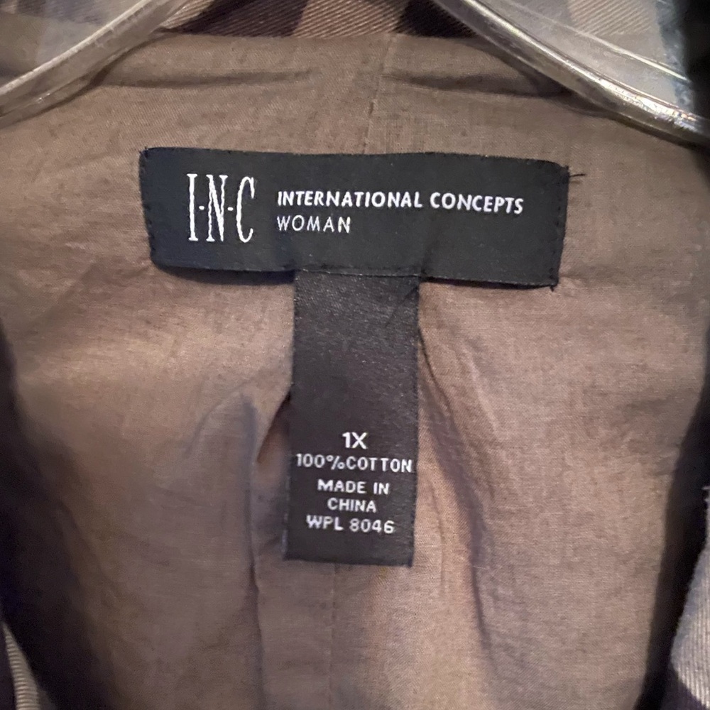 INC brand camouflage print 100% cotton trench coat. Size 1X. Very cute! - Picture 3 of 9
